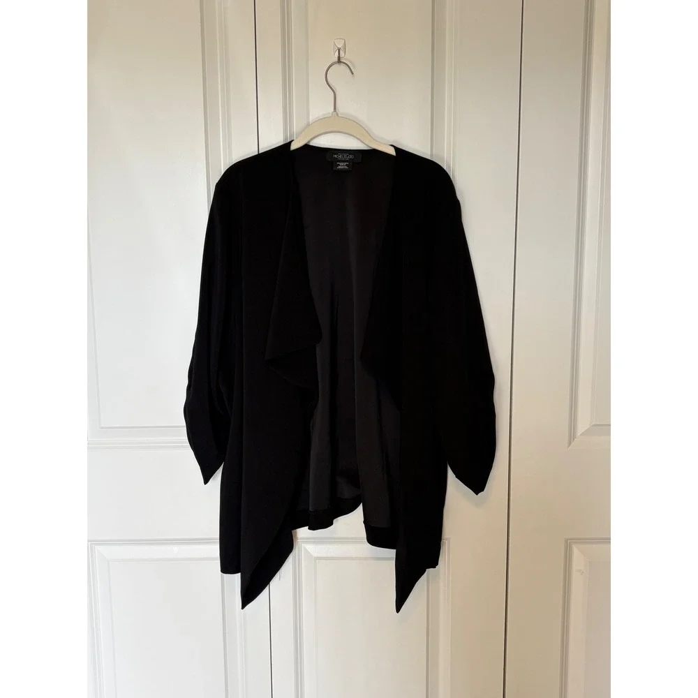 Michel Studio Black Draped Open Front Blazer Ruched‎ 3/4 Sleeve Plus Size 24